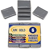 June Gold 6 Gray Kneaded Erasers, Moldable for Graphite, Charcoal &amp; More | Blend, Shade, Smooth, Correct, and Brighten your Sketches and Drawings