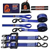 2 Packs Heavy Duty Ratchet Tie Down Straps - 5,250lb Breaking Strength Ratchet Strap - 1.5" x15' Motorcycle Tie Down Strap with 2 Soft Loops, Motorcycle Straps for Cargos, Truck, UTVs(Blue)