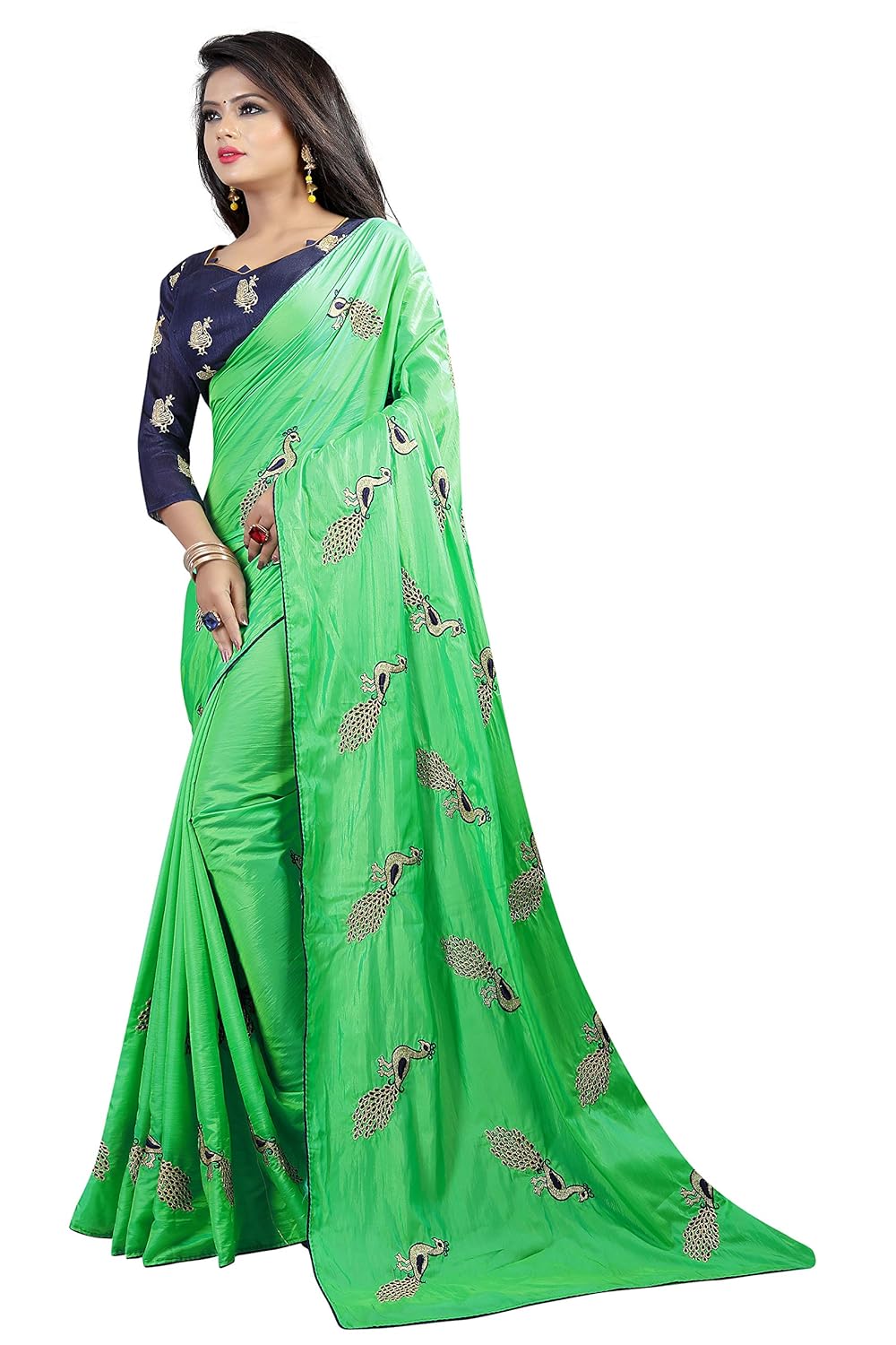 shiroya brothers women's silk embroidered saree with blouse piece (peacock_multicolour)