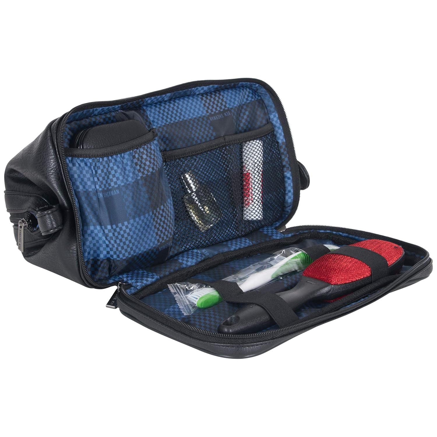 Ben Sherman Noak Hill Collection Vegan Leather Toiletry Travel Kit, Black, 2PC Set: Industrial & Scientific