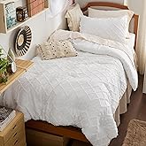 Bedsure Twin Comforter Set - White Boho Twin Comforter, Shabby Chic Dorm Bedding Set for Kids, 2 Pieces Modern Farmhouse Bed Set, Includes 1 Pillow Sham