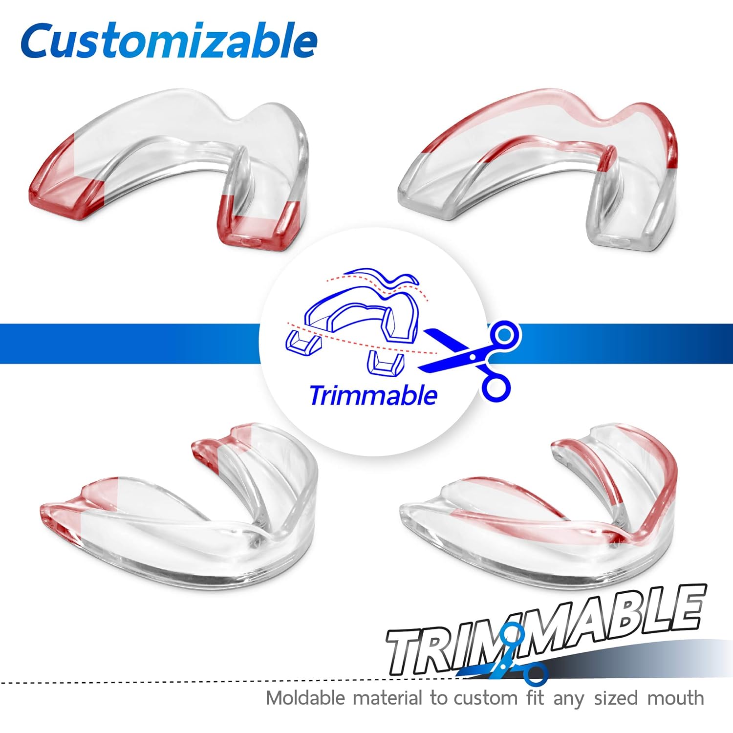 LORIOUS Mouthguard - One Size Fits All Premium Set of 6 BPA Free Moldable, Customizable and Trimmable Medical Grade Mouth guard for Grinding Teeth Clenching Bruxism, Sport Athletic, Whitening Tray : Beauty