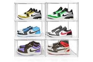 12 Pack Clear Storage Box Plastic Stackable Size 12.5 Shoe Box Transparent Storage Bins with Magnetic Acrylic Door Closet Sne