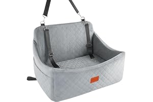 Wooaidagg Large Dog Car Seat,Memory Foam Car Dog Bed with Anti-Slip Bottom and Safety Belt Loops,Fully Detachable and Washable Car Seat for Dogs,Easy to Install(Grey,Large)