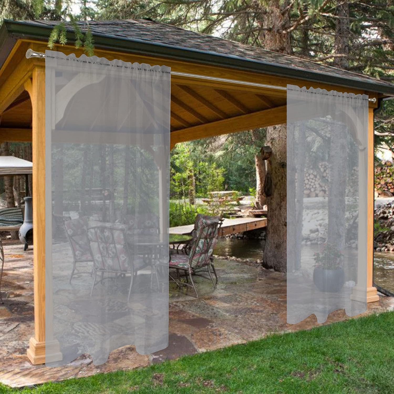 Outdoor Curtains - SpaceDresser Waterproof White Outdoor Sheer Curtains for Patio - 2 Panels Rod Pocket Indoor Voile Sheer Curtain for Living Room,52W x 84L inch, Grey