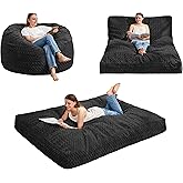 Hobestluk Bean Bag Chair Convertible Beanbag Chairs for Adults, 3 in 1 Bean Bags with Plush Chevron Cover, Adult Bean Bag Chair for Living Room, Bedroom (Black, Full)