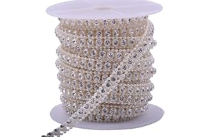 KAOYOO 10 Yards Rhinestone Beaded Chain Trim with Ivory Pearl for Wedding Decoration,DIY,Craft, Sewing on Clothing