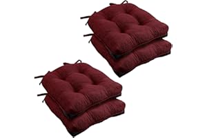 Wellsin Chair Cushions for Dining Chairs 4 Pack, 15.5" X 15.5" Kitchen Chair Cushions with Ties and Non-Slip Backing, Tufted Shredded Memory Foam Kitchen Chair Pads, Burgundy