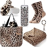 FillTouch 6 Pcs Leopard Gifts Set for Women Cheetah Tumbler Blanket Socks Slippers Tote Bag Keychain Bracelet Wristlet Leopard Themed Gifts Coworker Christmas Birthday Supplies