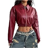 Floerns Women's Y2k Cropped Leather Jacket Zip Up Fall Going Out Motor Biker Coat