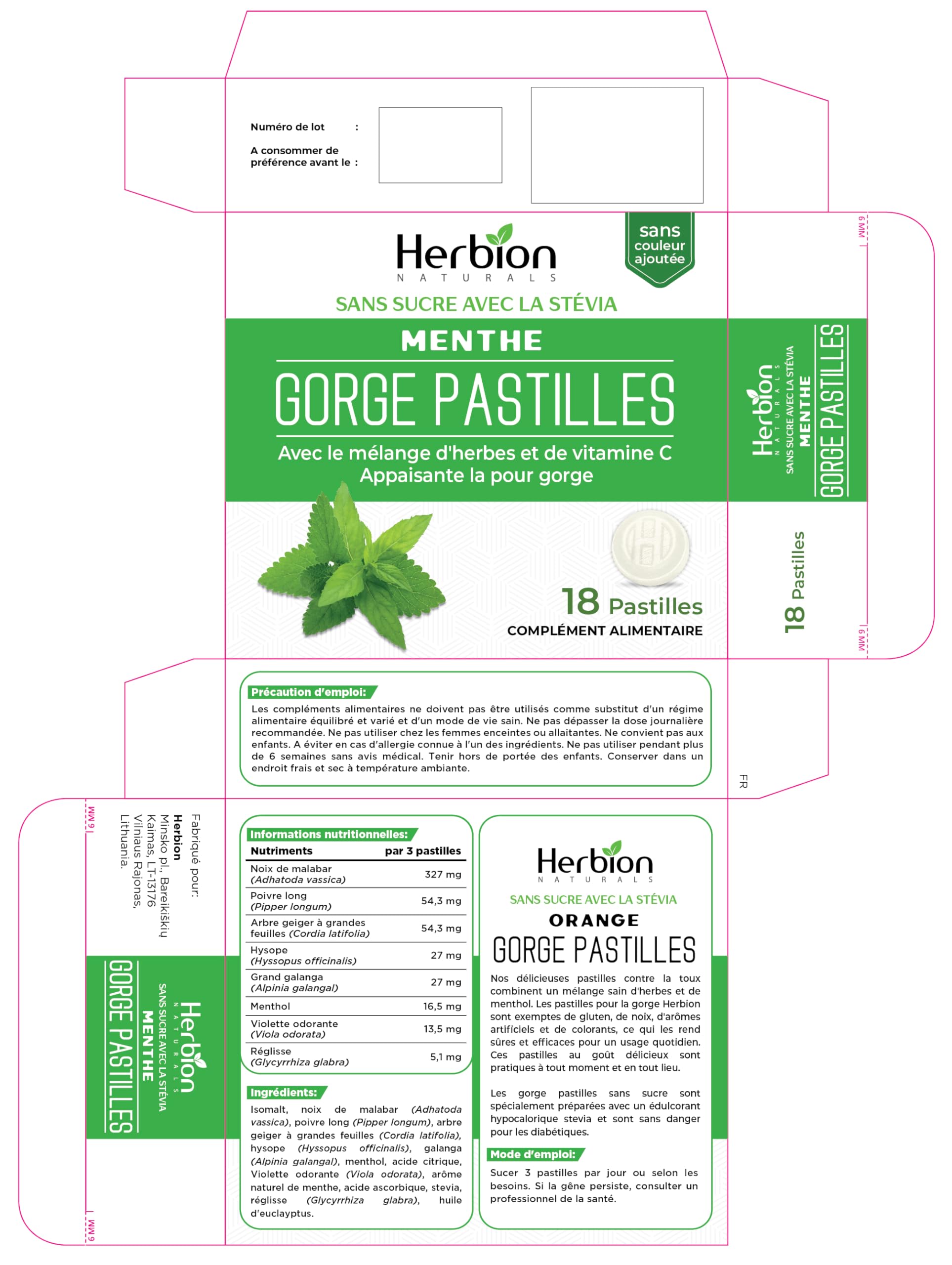 HERBION Naturals Cough Drops, Sugar Free with Stevia, Dietary Supplement, Soothes Cough, for Adults & Children Over 6 Years, 18 Count, Mint, Pack of 1