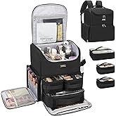 Relavel Makeup Backpack Large Makeup Bag with 3 Clear Set Bags, Dual Layer Professional Cosmetic Organizer Travel Train Case Makeup Artist Kit with Adjustable Dividers & Easy to Clean Lining, Black