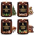 DL DREAMY DEWLA 4 Pack Soy Candles for Home, Winter Scented Candle Set, Christmas Tree/Cookies/Spices/Fireside Wood