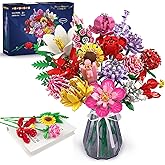 HOGOKIDS Flower Bouquet Set for Adults - Valentine 1461PCS Artificial Flowers Botanical Collection | 18 Sticks Decorative Home Plant Bouquet | Creative DIY Gift for Wife Girlfriend Mom Women Men
