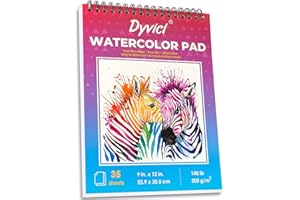Dyvicl Watercolor Paper Pad 9"x12", 35 Sheets (140 lb/300gsm), Cold Press, Spiral Watercolor Sketchbook for Painting, Drawing, Mixed Media, Acrylic, Art Paper for Kids Adults and Students