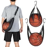 HEDUGO Single Ball Bag with Zipper Pocket Mesh Shoulder Bag with Buckle Clip Sport Equipment Storage Net for Carrying Multiple Sports - Basketball, Soccer, Volleyball, Rugby &amp; More