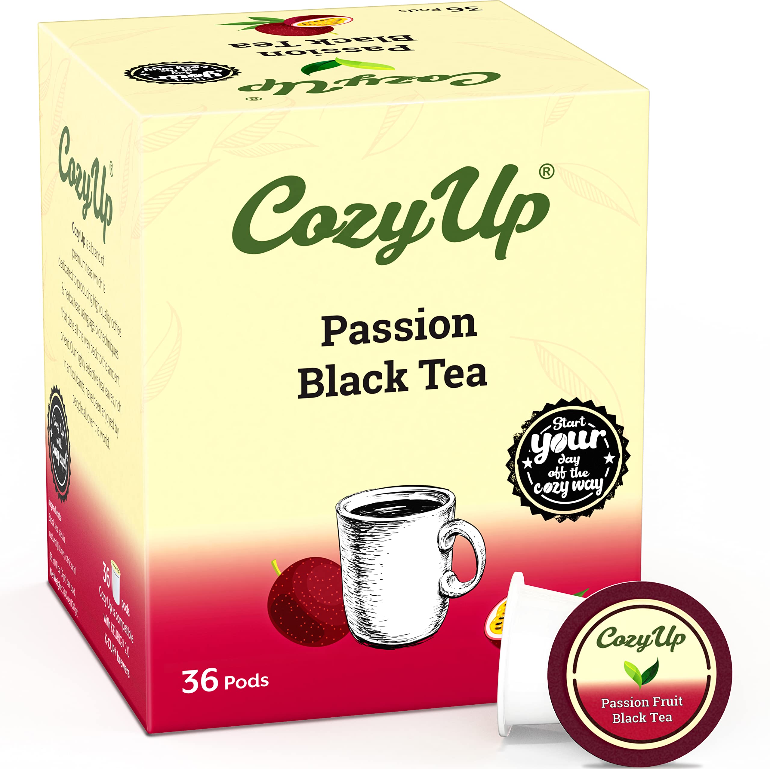 CozyUp Passion Fruit Black Tea Pods For Keurig K-Cup Brewers Single Serve, 36ct