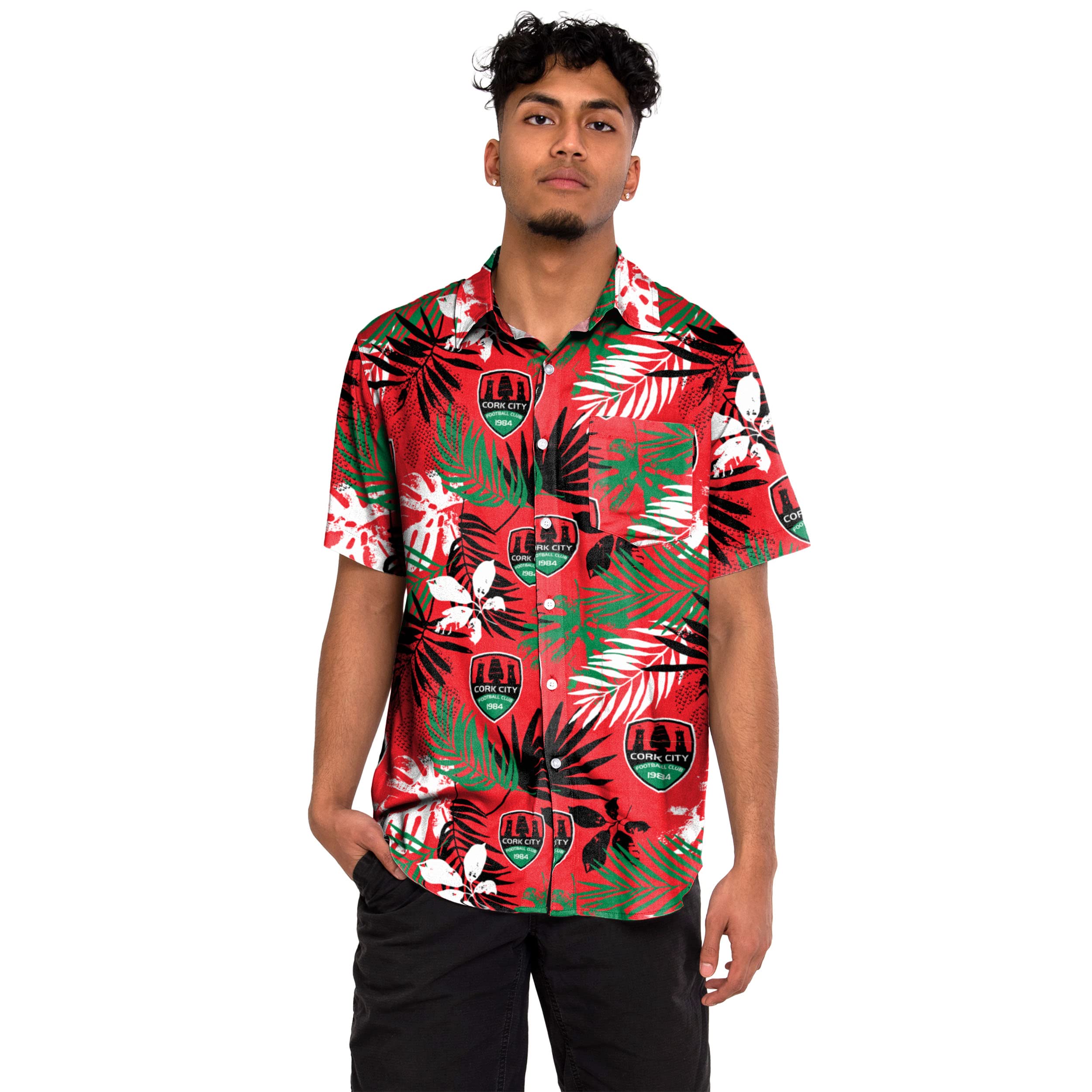 FOCO Official Cork City FC Men's Football Floral Tropical Beach Short Sleeve Shirt Extra Large Multicolour