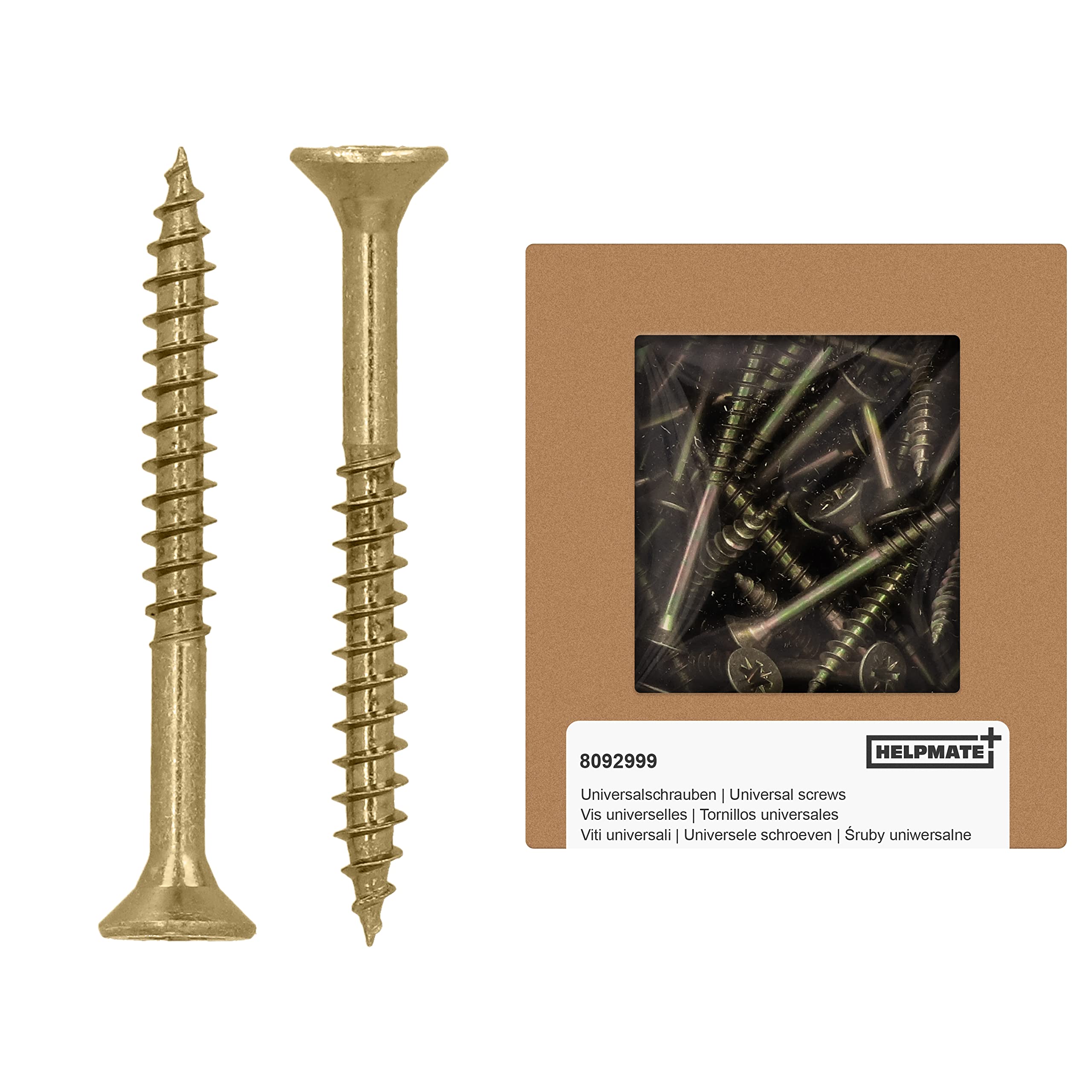 HELPMATE - Universal screws, countersunk head, 5.0x50, yellow passivated - 125 pieces Wood screws with PZ 2 drive and partial thread - Chipboard screws for indoor use and protected outdoor areas