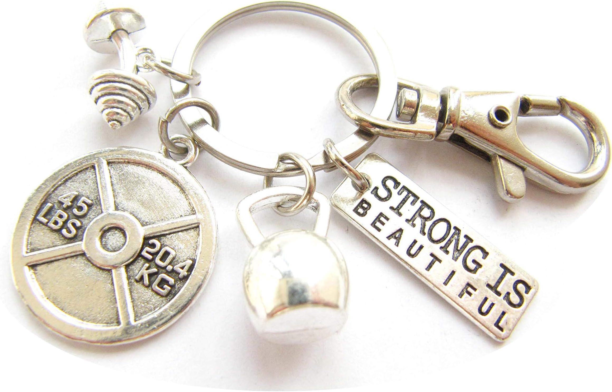 simplejewelrysale keychainStrength Sports Barbell Dumbbell Charm Weight Fitness With Words Gym Crossfit Keyring Keychain Gifts For Man Swivel Clasp