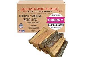 Cattleack Smok'in Tinder Logs, Cooking, Smoking, Grilling, Master BBQ - USA Smoking Wood Logs, 12" Length, Up to 3" Wide, Comes in 12"x12"x6" Box, 1/2 Cu. Ft., Secret to Smoky Perfection (Cherry)