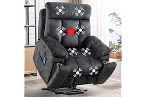 CANMOV Large Power Lift Recliner Chair with Massage and Heat for Elderly Big and Tall People, Overstuffed Wide Recliners with 2 Cup Holders, Side Pocket and USB Port, Grey