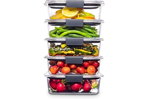 Rubbermaid Brilliance Food Storage Containers, BPA Free, Airtight Lids, Ideal for Lunch, Meal Prep & Leftovers, Set of 5 (3.2 Cup)