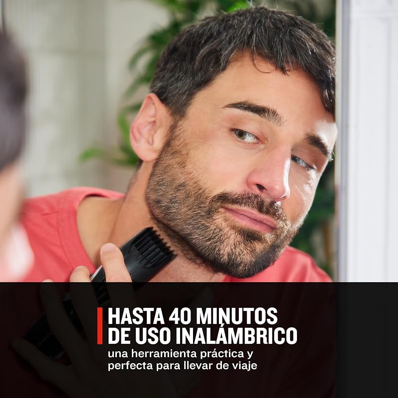 Recortadora de Barba Ceramic Beard, Barbero con Cable e Inalámbrico, Cuchillas Cerámica, 9 Ajustes de Longitud, Rueda Zoom Ajuste de Longitud, 40 min Autonomía, Indicador Carga, MB320C