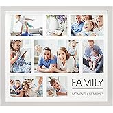 Malden International Designs 8 Opening Matted Family Moments + Memories Collage Wall Picture Frame Matte Quality MDF Wood Light Gray
