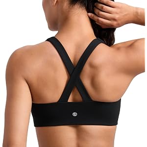 CRZ YOGA SculptAir Cross Back Sports Bras | Medium Support, Removable Pads, Yoga, Scoop Neck, Wide Strap, for Women
