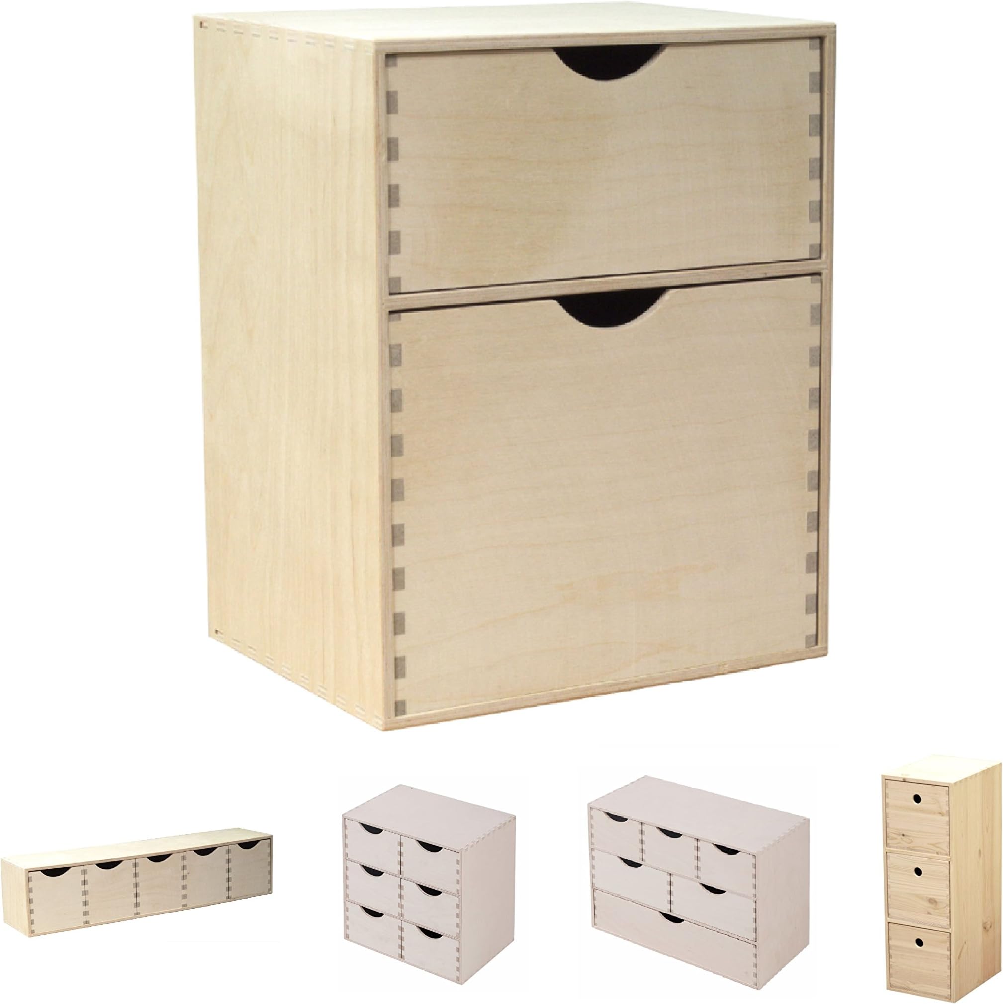 qtimber 10002016 Wooden Mini Drawer Unit / Chest of 2 Mini Drawers Natural Birch 31x25x20 cm