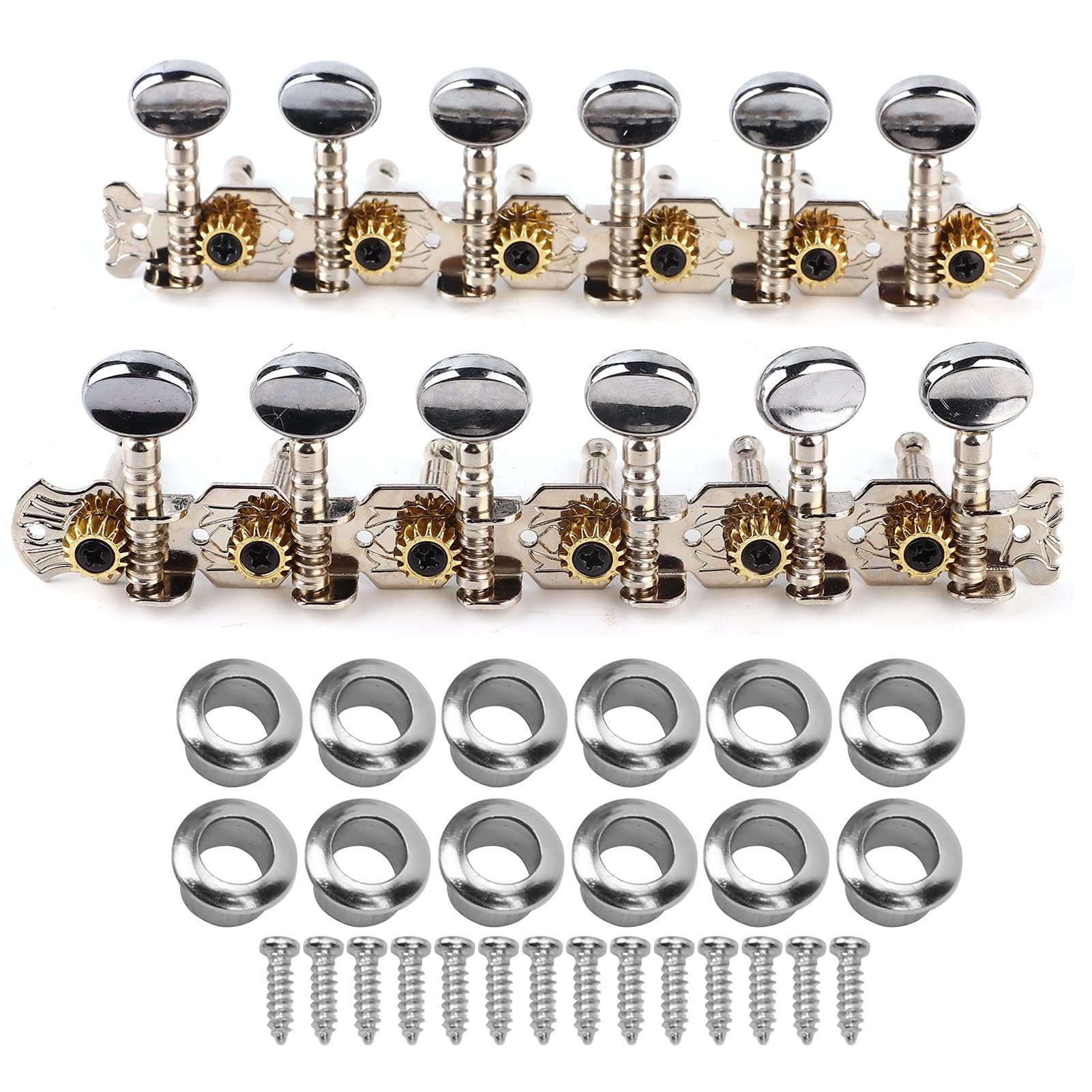 Guitar Tuning Key, 12 String Guitar String Tuning Peg Tuner Machine Head 6L 6R Guitar String Tuning Key Head Open Tuners Peg Musical Instrument Parts for Acoustic or Electric Guitar