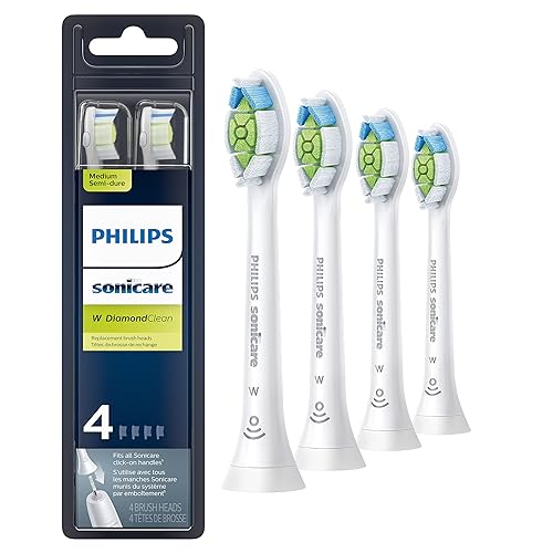 Philips Sonicare W DiamondClean - Genuine Replacement Electric Toothbrush Heads, White, 4 Pack One Year Supply, HX6064/65