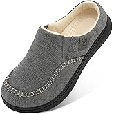 LeIsfIt Men's Slippers Wide House Slippers Moccasins Home Bedroom Slipper Slip-on House Shoes with Rubber Sole for Indoor Outdoor