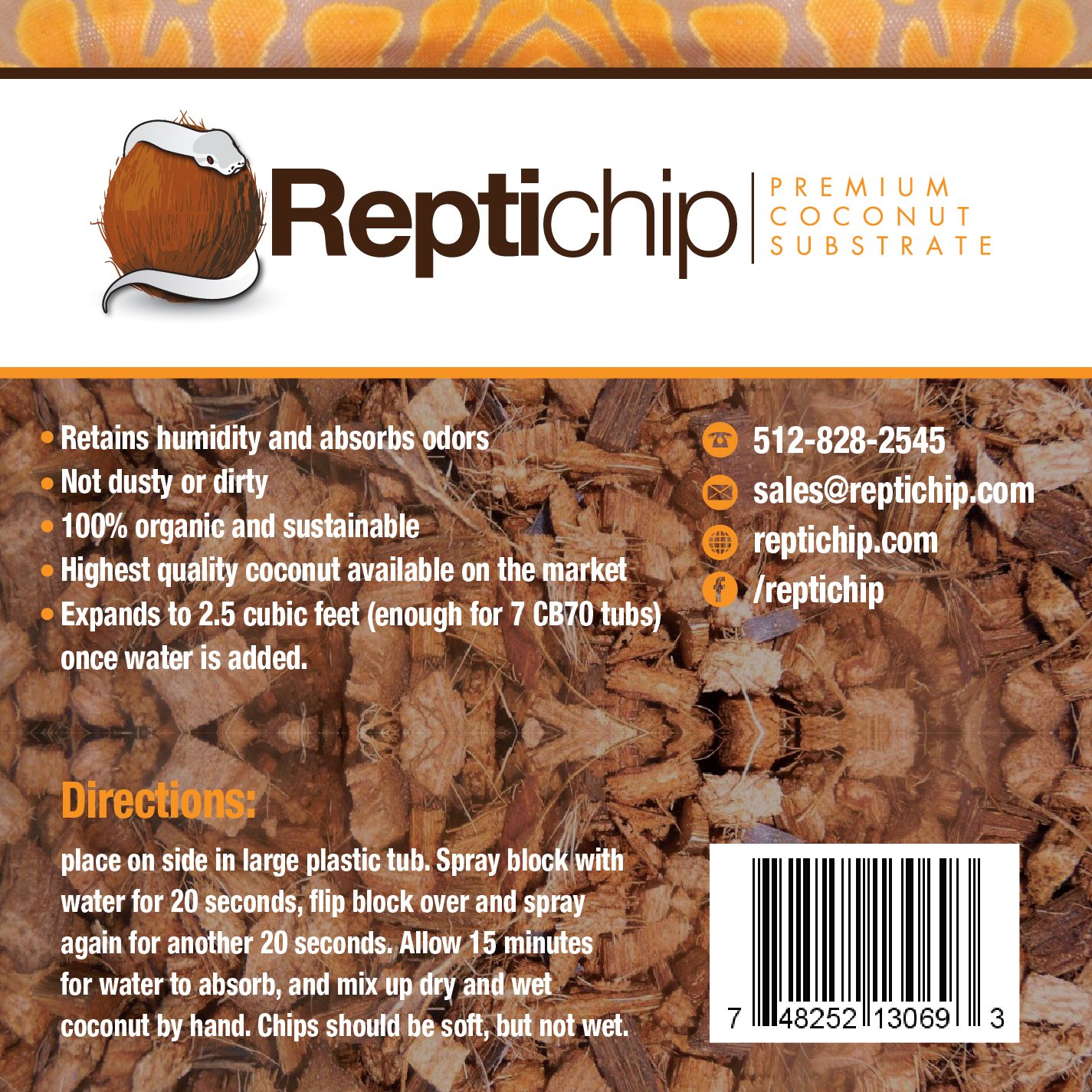 Reptichip Premium Coconut Substrate 72 quarts (2.5 cu ft) of organic