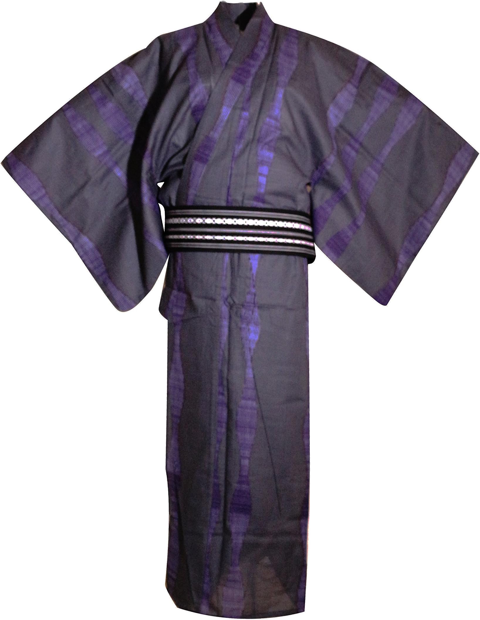 myKimono Men's Traditional Japanese Kimono Robe Yukata with Kaku OBI Belt