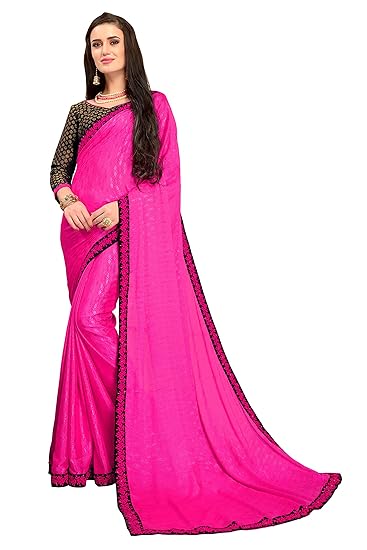 Womens Jacquard Crepe Saree With Blouse Piece (valentine104_pink_Pink)