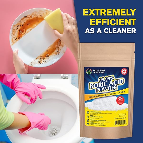 ECO LIVING SOLUTIONS – 99.99% BORIC ACID POWDER | HORTICULTURAL GARDEN APPLICATION | MULTIPURPOSE CLEANER | LAUNDRY ADDITIVE | BATHROOM CLEANER | COMMERCIAL STRENGTH | LAB GRADE – 12 OZ