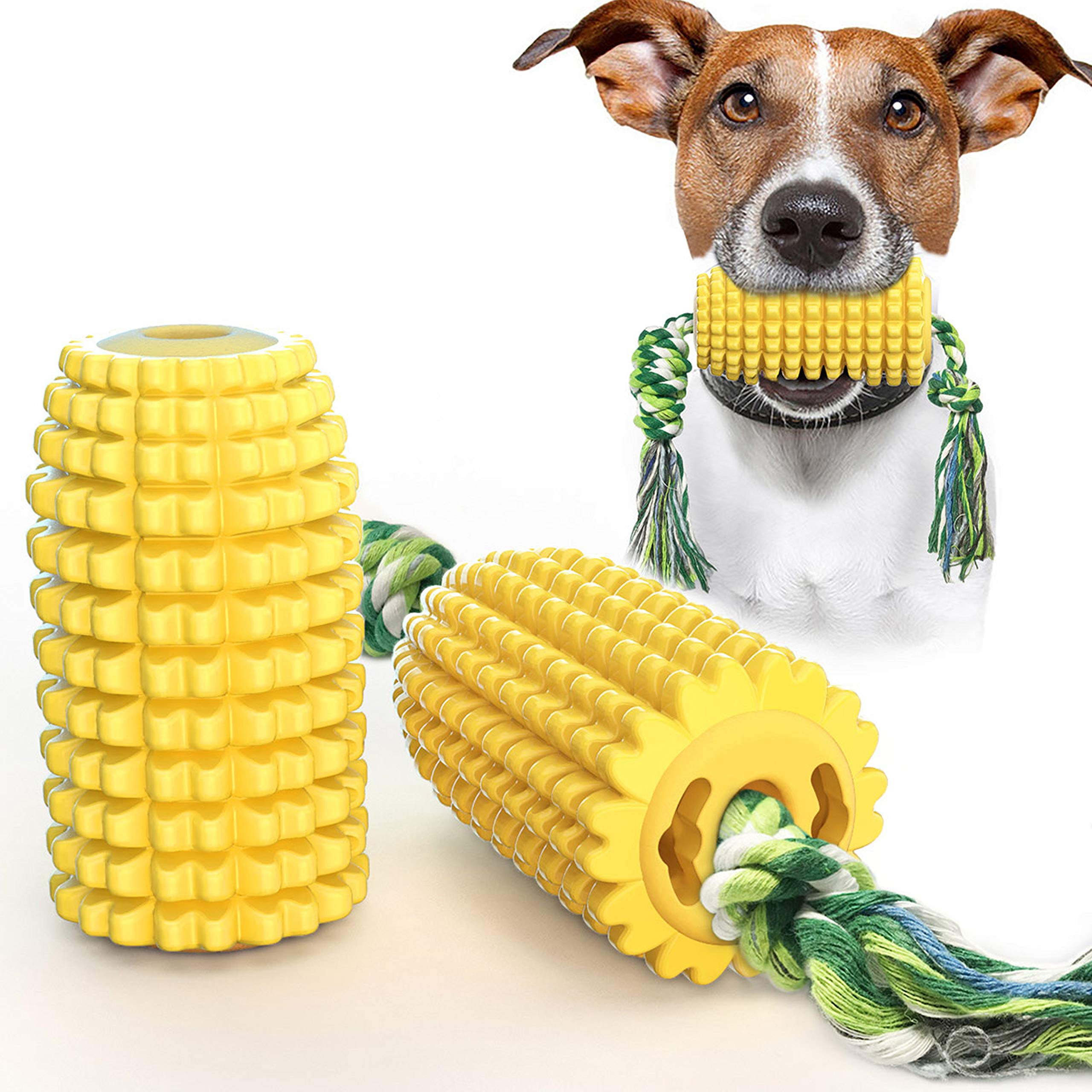Yuning Dog Toothbrush Chew Toys,Pet Corn Molar Chew Toys, Indestructible Dental Care Corn Shape Dog Chew Toys with Cotton Rope Dog Teething Toys for Aggressive Chewers Breed - Teeth Cleaning Dog Toy