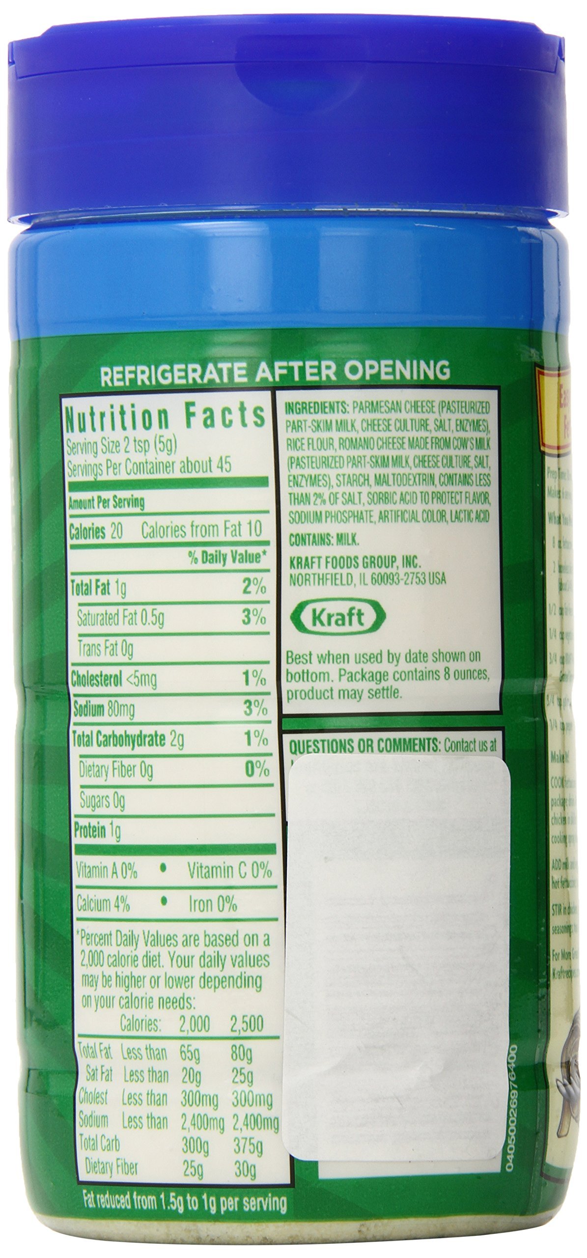 Kraft Reduced Fat Parmesan Style Grated Topping, 8 oz Jar Buy Online