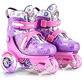 SULIFEEL Adjustable Roller Skates for Girls Boys Kids,Fun Illuminating Light Up Flash Wheels Three-Point Type Balance Suitable for Beginners Indoor Roller Skating