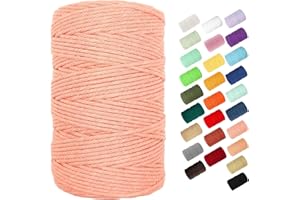 Macrame Cord, BYWORLD 3mm Cotton Rope 220 Yards(200m) Twine String, 100% Natural Cotton Colored Macrame Rope for Macrame Kit, Plant Hangers, Wall Hanging, Christmas or Wedding Decorative(Meat Pink)