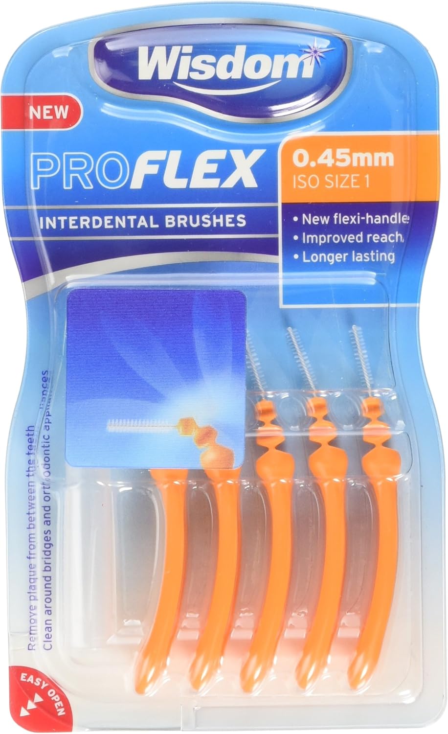 Wisdom Proflex Interdental Brushes, 0.45 mm, Orange, Pack of 4, 20