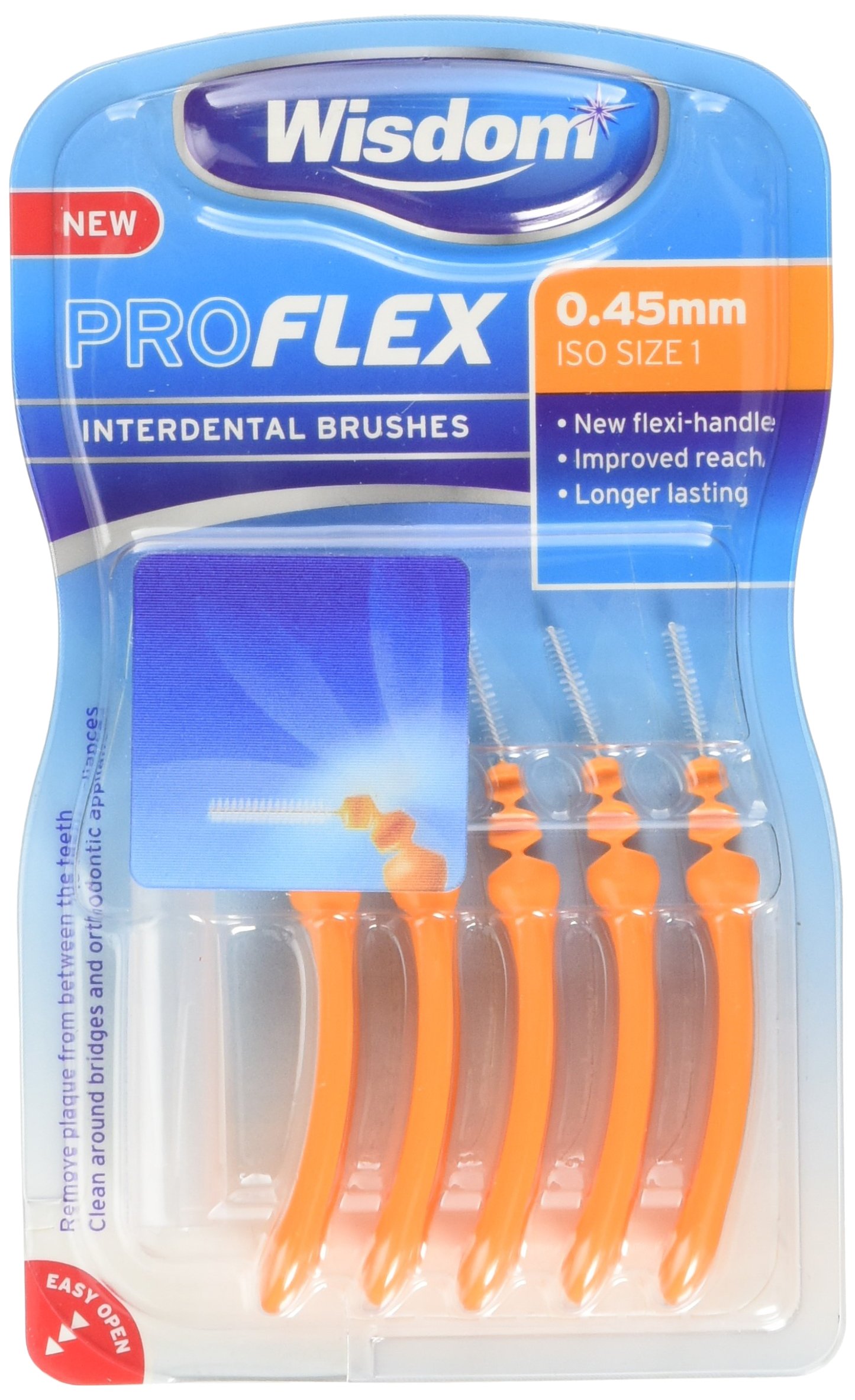 Wisdom Proflex Interdental Brushes, 0.45 mm, Orange, Pack of 4, 20-Count