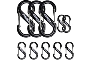 FLONSA Small Carabiner Clip 2" S Hooks Keychain Clip, Zipper Clips Anti Theft Backpack, Carabiner for Keys, Camping, Hiking, Outdoor Sports, Walking Dog, Fishing, Bottle