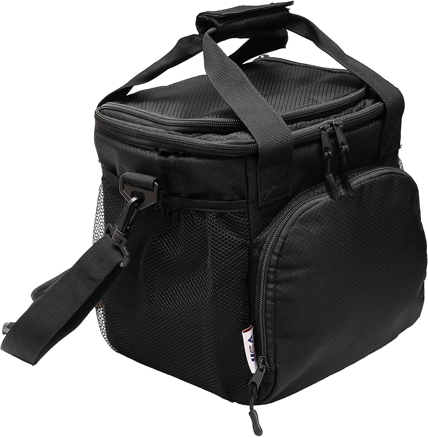 Insulated Lunch Bag For Men Women Adults Work Kids Cooler Box Travel Bags Nylon Double-Sewn Thermal Food Kit Tote Bento Boxes Best 2 Way Zipper Closures Adjustable Shoulder Strap - Set Pockets Black