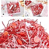 Leitee 1 lb Valentine's Day Crinkle Cut Paper Shred, Red Pink Raffia Paper Shred Filler with Heart Confetti Shredded Grass for Gift Wrapping Craft DIY Gift Bag Box Filling Wedding Party Supply