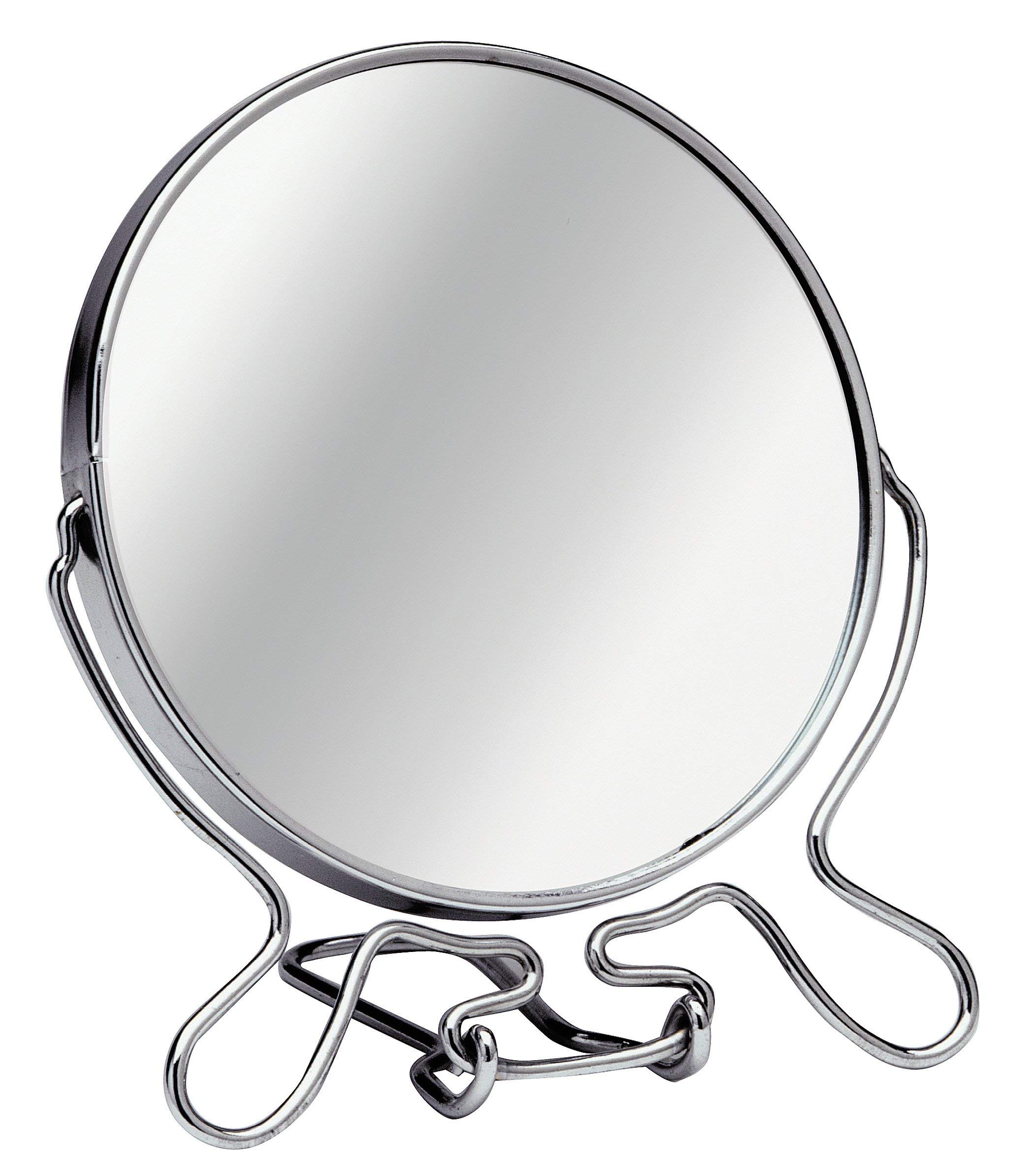 Premier Housewares Free-Standing Anti-Fog Bathroom Mirror with Magnifying Circle Design, Round Silver Makeup Mirror, H18xW15xD9cm
