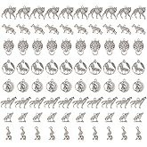 CHGCRAFT 80 Pcs 8 Style Alloy Wolf Shape Charms Wolf Charms Animal Pendants for for Necklace Bracelet Jewelry Making and Crafting, Antique Silver