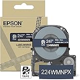 Epson LABELWORKS 224WMNPX Genuine PET (Polyester) Tape Cartridge - White on Matte Navy Designer Craft Label Maker Tape - 1" (24MM) Wide, 26'
